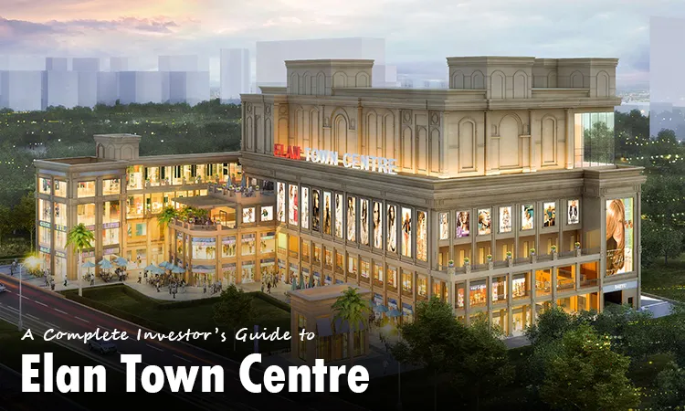  Illuminated Elan Town Centre building at night with glowing 