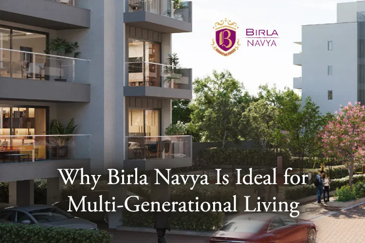 Modern residential complex at Birla Navya Gurugram, showcasing landscaped greenery and family-friendly design.