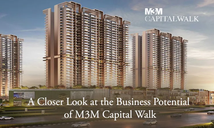 A Closer Look at the Business Potential of M3M Capital Walk – Multiple modern high-rise towers with premium retail spaces at street level, set under a dramatic dusk sky in Gurugram.