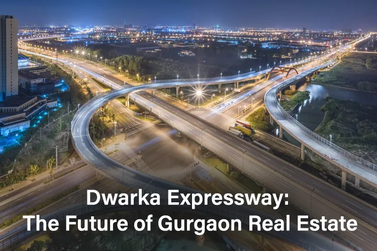 Aerial night view of Dwarka Expressway interchange showcasing Gurgaon's growing real estate and infrastructure development.