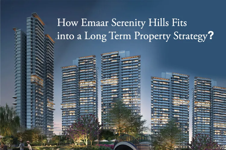 Modern high-rise residential towers of Emaar Serenity Hills at dusk, surrounded by landscaped gardens—highlighting long-term investment potential in Gurugram