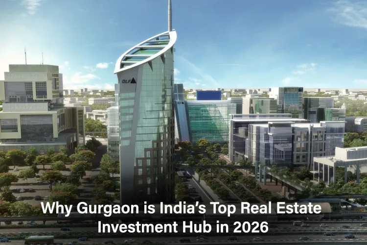 Modern Gurgaon cityscape with DLF high-rise showcasing India’s top real estate investment hub in 2026