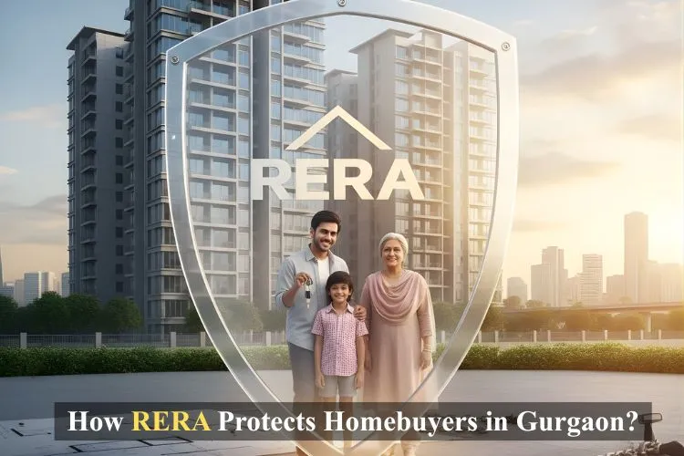 Infographic illustrating how RERA protects homebuyers and regulates real estate in Gurgaon