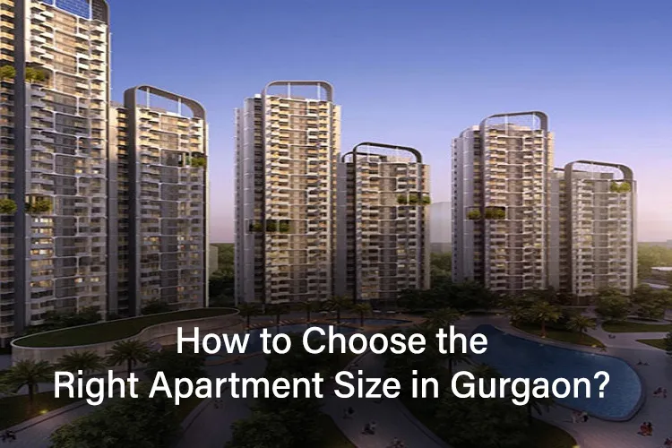 Modern high-rise apartment buildings in Gurgaon with lush green landscaping at dusk.
