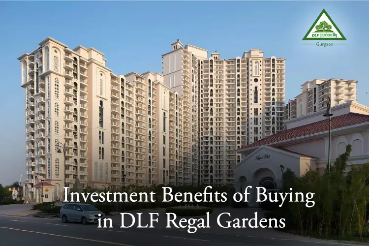 Aerial view of DLF Regal Gardens residential towers in Gurgaon showcasing premium apartments and lush surroundings.