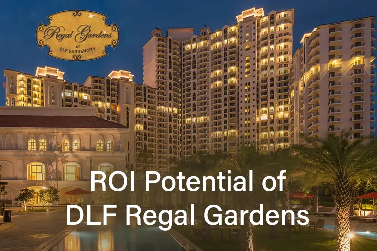 Aerial night view of DLF Regal Gardens residential towers in Gurgaon showcasing ROI potential.