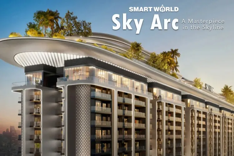Smartworld Sky Arc luxury residential tower with rooftop greenery and modern curved architecture in Gurgaon. The text over this image is 