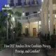 DLF Amaltas Drive colonial-style residential facade at night with palm trees, pillared entrance, and blog title overlay on privacy, prestige, and comfort.