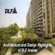 Modern high-rise residential complex of DLF Aralias with landscaped gardens, balconies, and contemporary architecture.