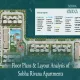 Aerial site layout map of Sobha Rivana residential apartment complex showing multiple towers, clubhouse, landscaped amenities, and a landscape legend categorizing parks, active arena, kid's world, and recreational hub facilities..