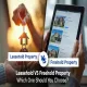 Split image comparing leasehold property with a hand holding house-shaped keys against a sunset, and freehold property with a hand holding a tablet showing home listings, divided by a blue "VS" icon, with text "Leasehold VS Freehold Property: Which One Should You Choose?"