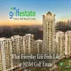 High-rise luxury apartments at M3M Golf Estate with sunset cityscape view, showcasing finest golf resort living.