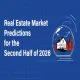 Illustrated snow globe with a house and city skyline representing real estate market predictions for the second half of 2026.