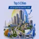 Illustrated cityscape showing residential and commercial buildings with growth charts and gold coins representing the top 5 cities with the highest real estate ROI in 2026.