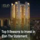 Night view of Elan The Statement high-rise with illuminated facade and investment highlights