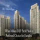 Exterior view of DLF Park Place high-rise residential towers in Gurugram with text reading "What Makes DLF Park Place a Preferred Choice for Families".