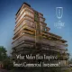 Elan Empire commercial tower with glass facade, wooden accents, and green vertical gardens, featuring the Elan Empire "Rise With It" logo and the text "What Makes Elan Empire a Smart Commercial Investment?"