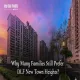DLF New Town Heights Gurugram high-rise residential towers under a pink and purple twilight sky, with the "New Town Heights DLF Gurugram" logo at top left and overlay text reading "Why Many Families Still Prefer DLF New Town Heights?"
