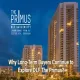Night view of DLF The Primus luxury residential towers in Sector 82A Gurgaon under a blue evening sky with text overlay reading Why Long-Term Buyers Continue to Explore DLF The Primus.
