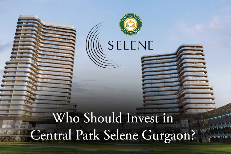 Luxury towers of Central Park Selene Gurgaon with brand logo and blog title overlay 