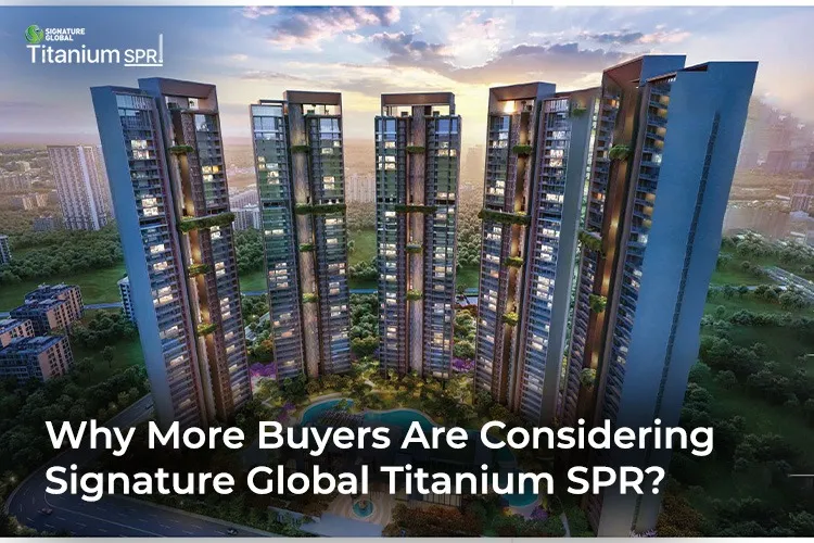 Modern high-rise towers of Signature Global Titanium SPR in Gurugram with lush greenery and luxury ambiance