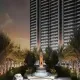 Entrance of Central Park 104 luxury high-rise in Gurugram featuring illuminated lion-head fountain, palm trees, and landscaped driveway at dusk