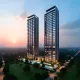 Sunset view of Sobha Sector 1 twin high-rise luxury towers with landscaped amenities in Greater Noida West.
